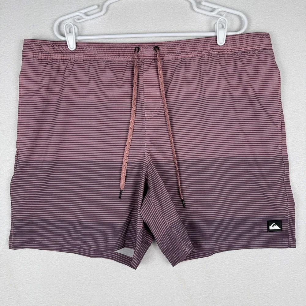 Quiksilver Mens XXL Board Shorts Purple Striped‎ Ombre Lined Swim Trunks